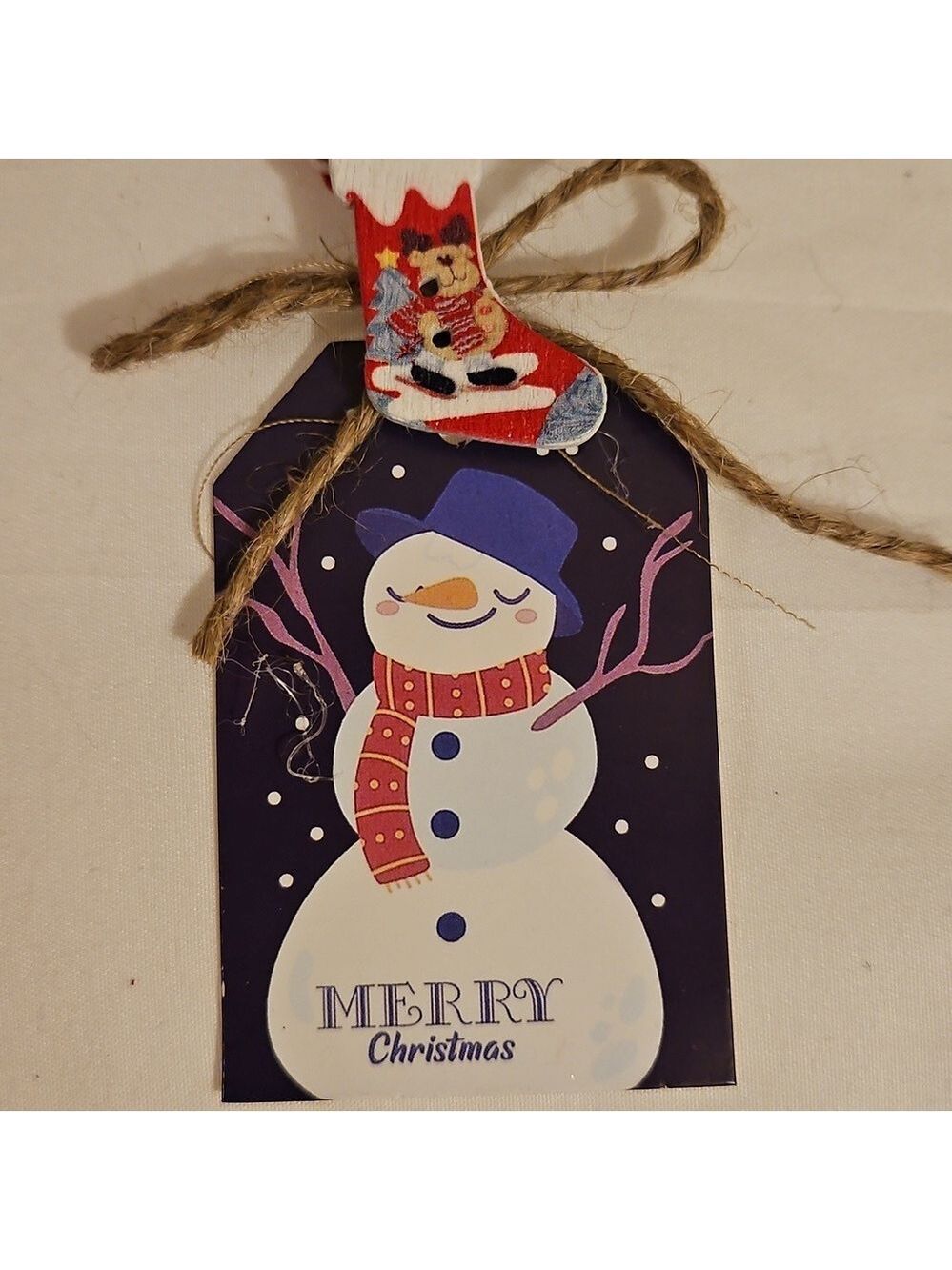 Handmade Upcycled Carboard Gifts Tags Green wooden bottoms 3" x 2" Christmas tag